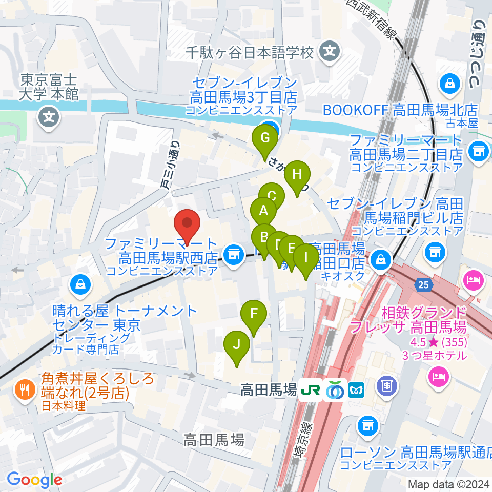 バズーカスタジオ周辺のカフェ一覧地図