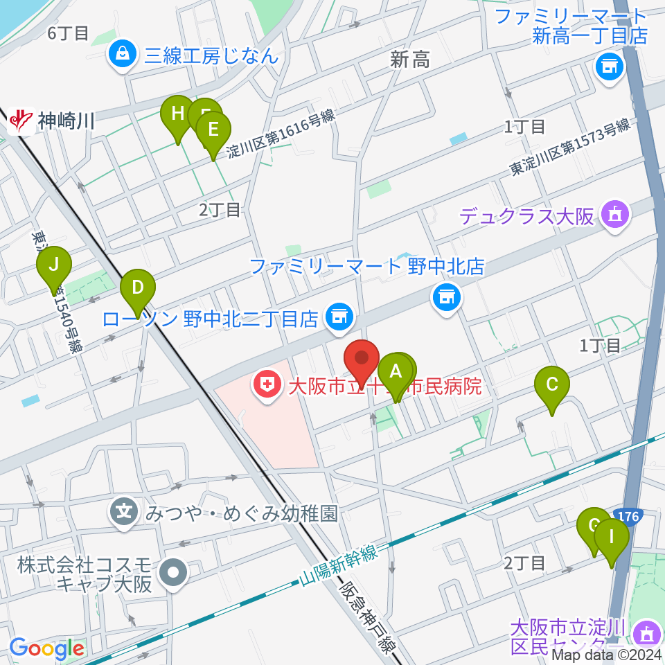 玉田ピアノ本店ショールーム周辺のカフェ一覧地図