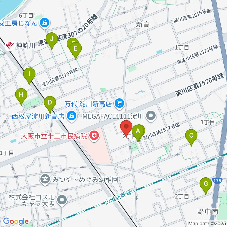 玉田ピアノ本店ショールーム周辺のカフェ一覧地図