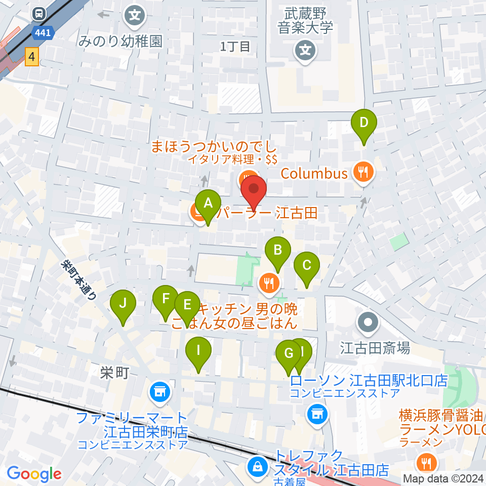 北里楽器フェルマータ周辺のカフェ一覧地図