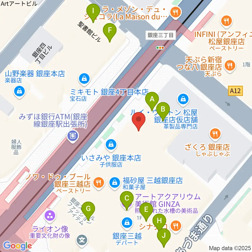 日本弦楽器 銀座店周辺のカフェ一覧地図