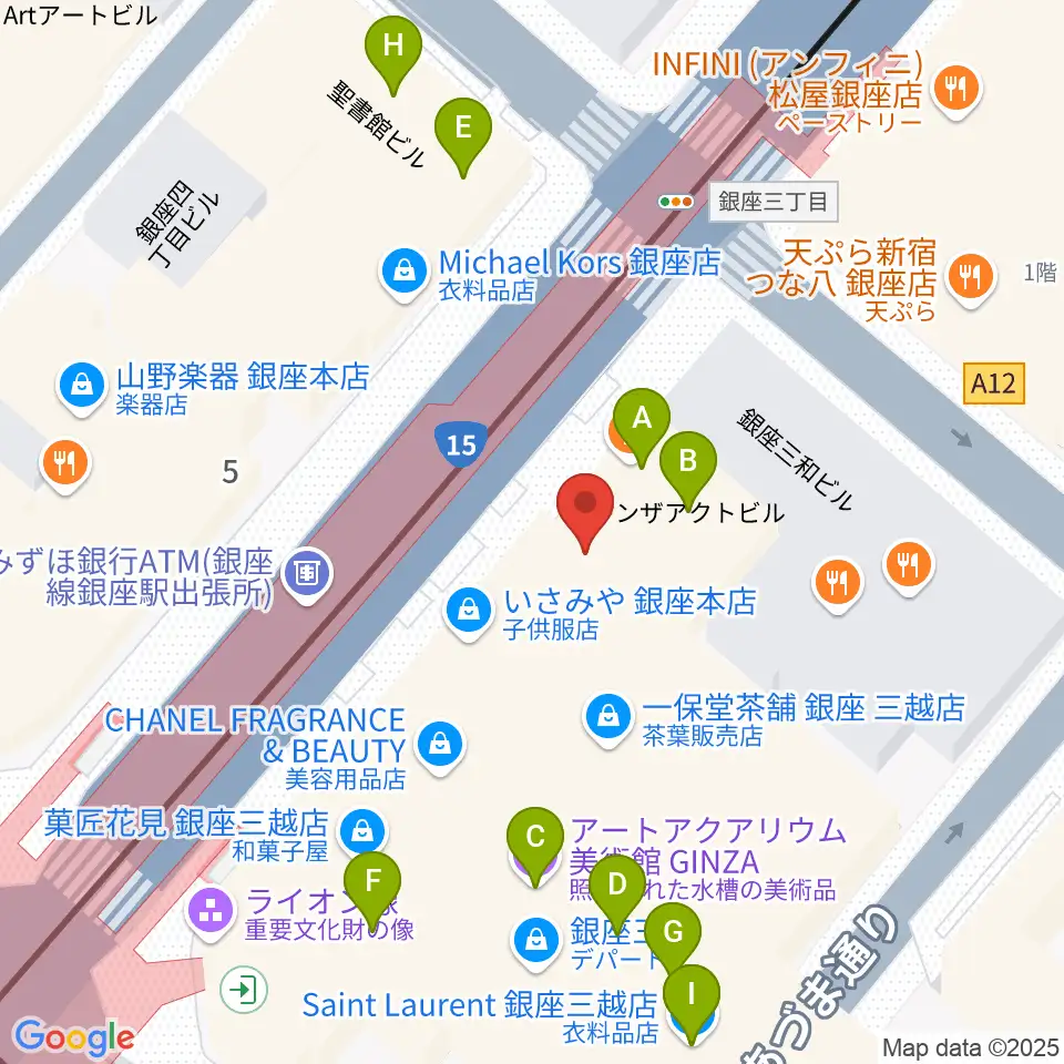 日本弦楽器 銀座店周辺のカフェ一覧地図