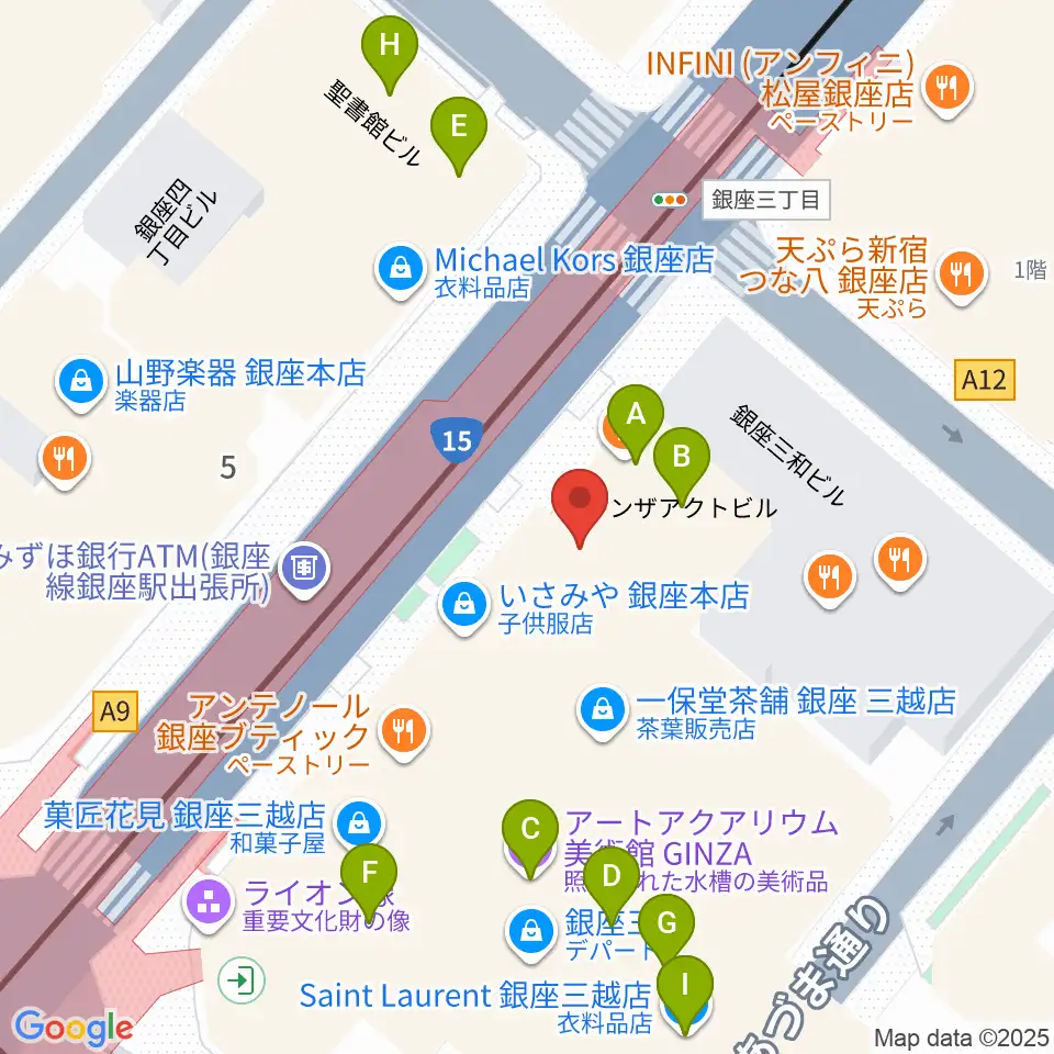 日本弦楽器 銀座店周辺のカフェ一覧地図