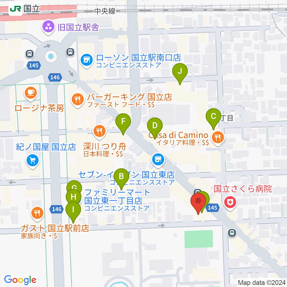 ムサシ楽器周辺のカフェ一覧地図