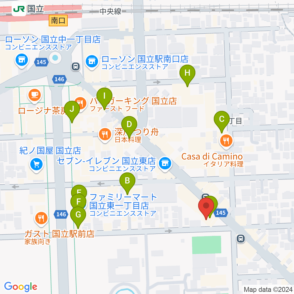 ムサシ楽器周辺のカフェ一覧地図