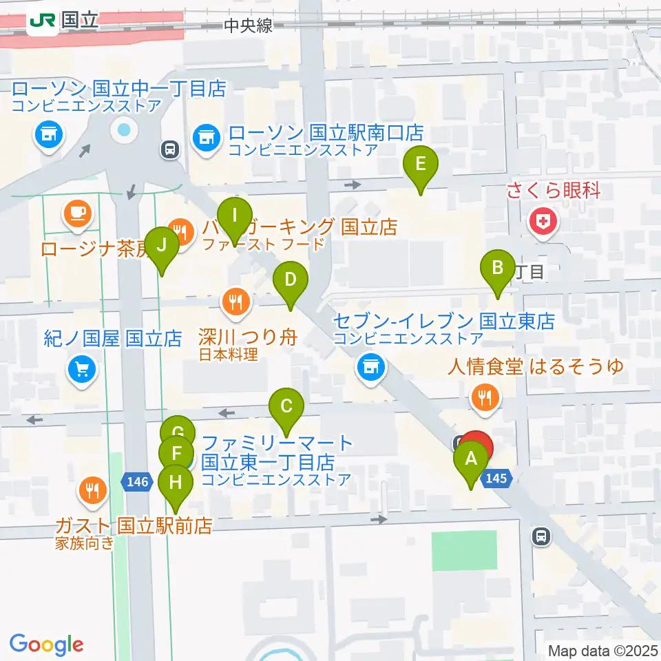 ムサシ楽器周辺のカフェ一覧地図