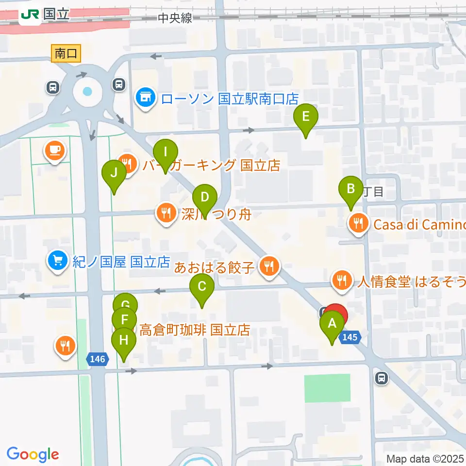 ムサシ楽器周辺のカフェ一覧地図