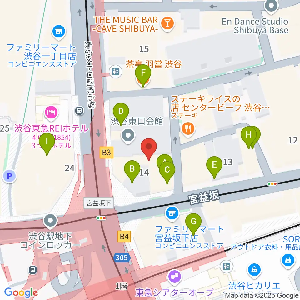 三浦ピアノ渋谷店周辺のカフェ一覧地図