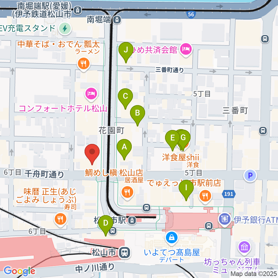 マツヤマ楽器周辺のカフェ一覧地図