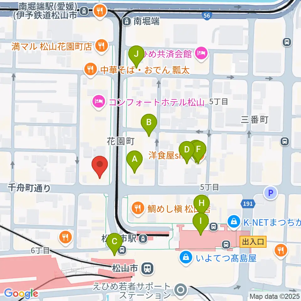マツヤマ楽器周辺のカフェ一覧地図