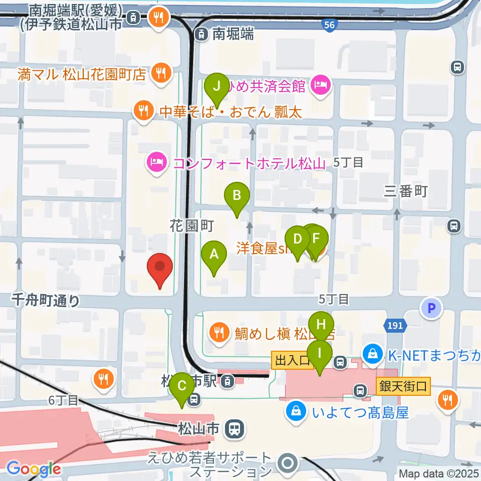 マツヤマ楽器周辺のカフェ一覧地図