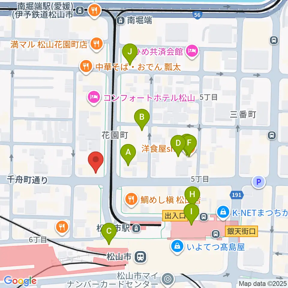 マツヤマ楽器周辺のカフェ一覧地図
