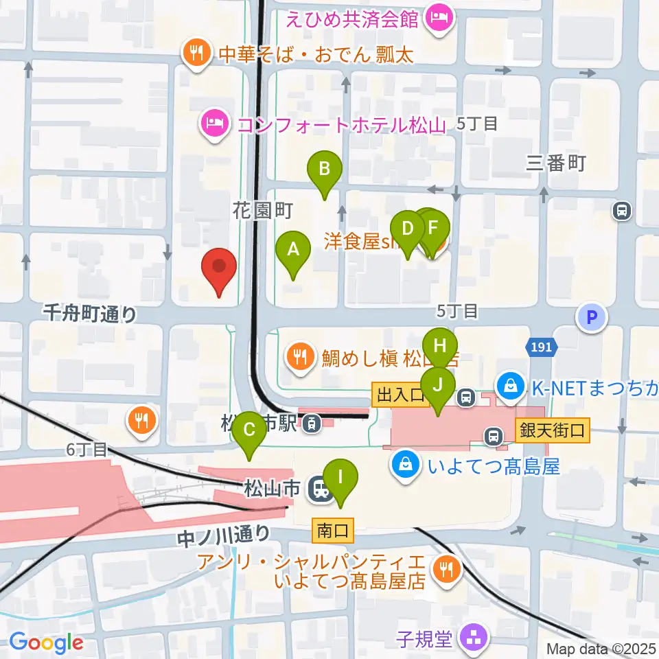マツヤマ楽器周辺のカフェ一覧地図