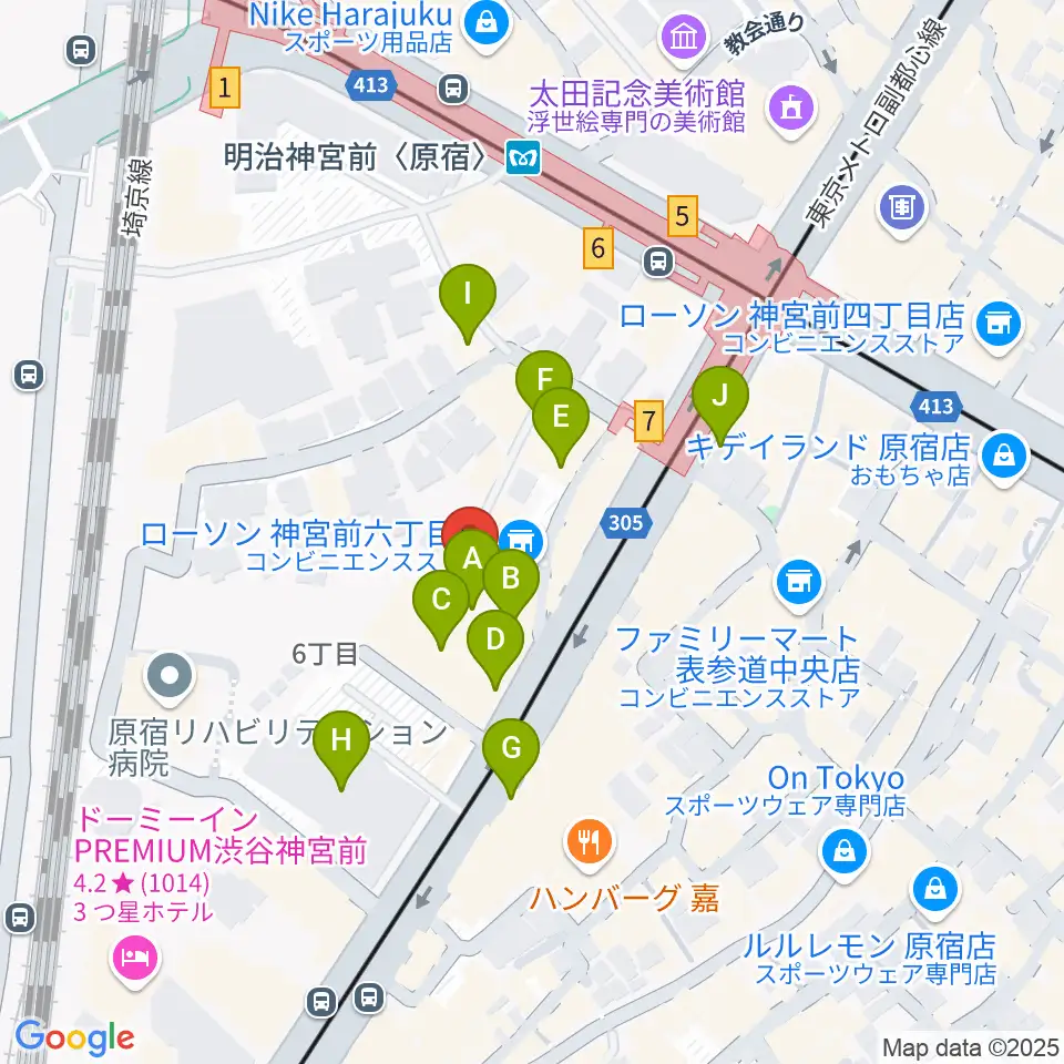 原宿 松下工房周辺のカフェ一覧地図