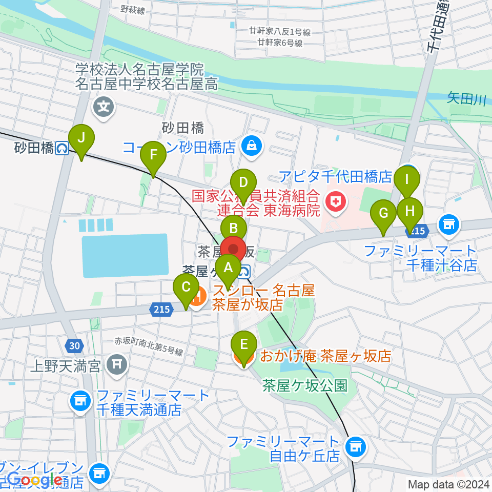 名古屋のピアノ専門店 親和楽器周辺のカフェ一覧地図