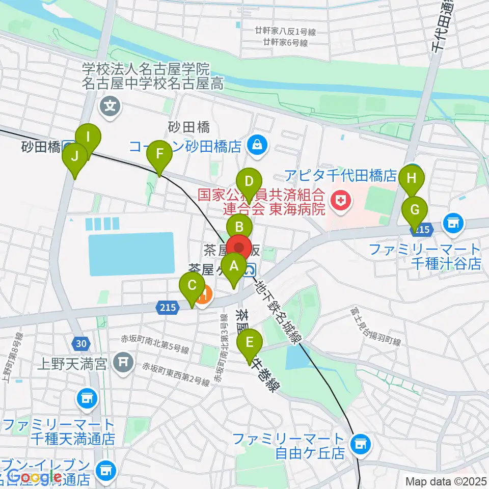 名古屋のピアノ専門店 親和楽器周辺のカフェ一覧地図