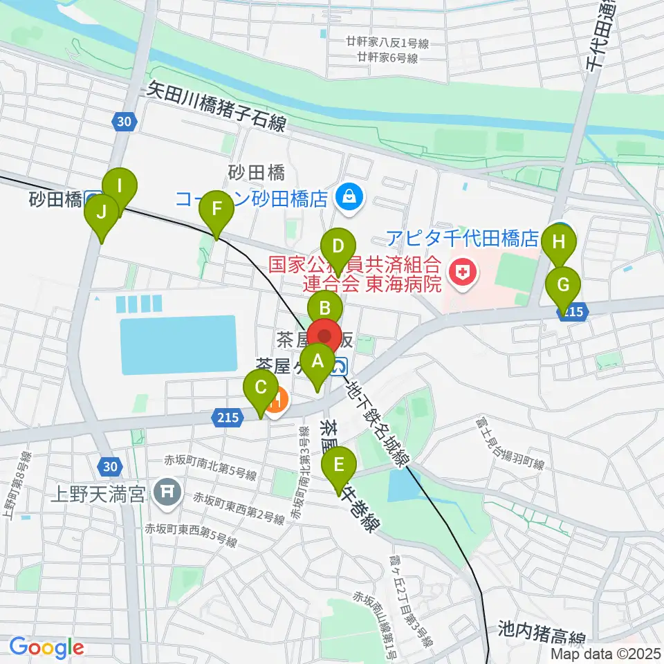 名古屋のピアノ専門店 親和楽器周辺のカフェ一覧地図