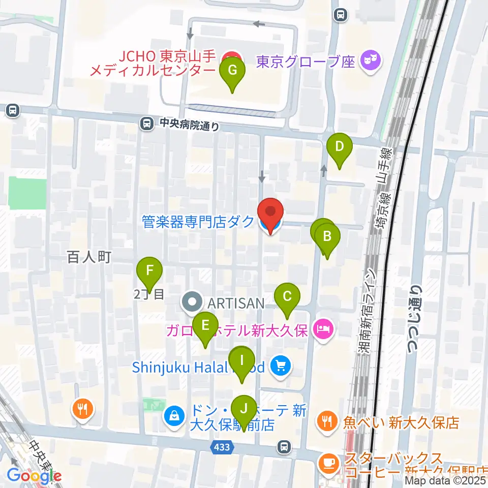 管楽器専門店ダク周辺のカフェ一覧地図