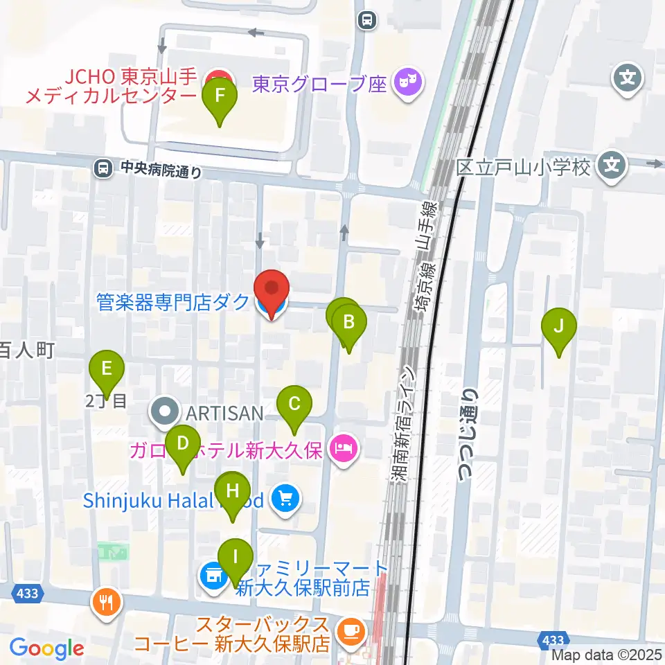 管楽器専門店ダク周辺のカフェ一覧地図