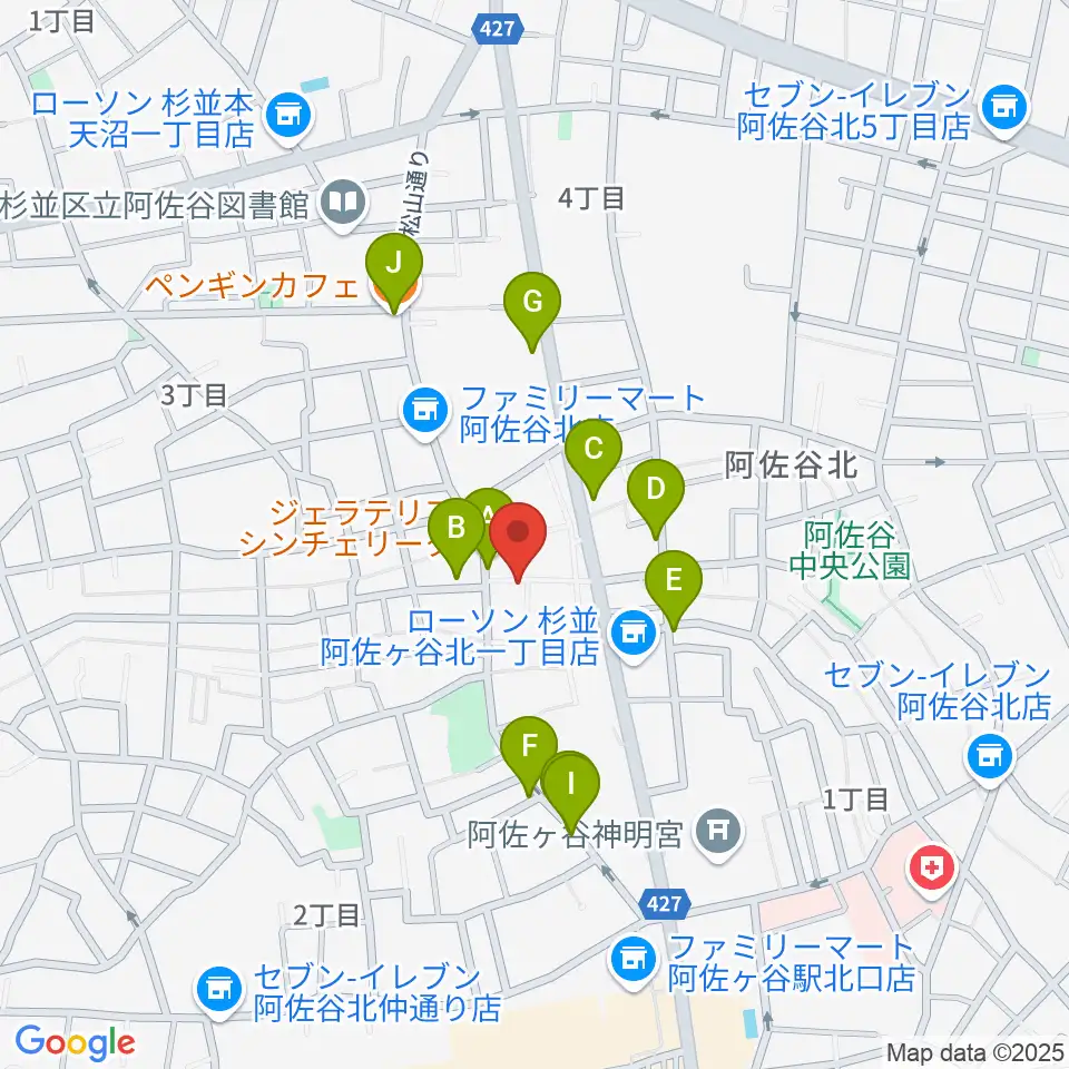 ヒストリークギターズ周辺のカフェ一覧地図