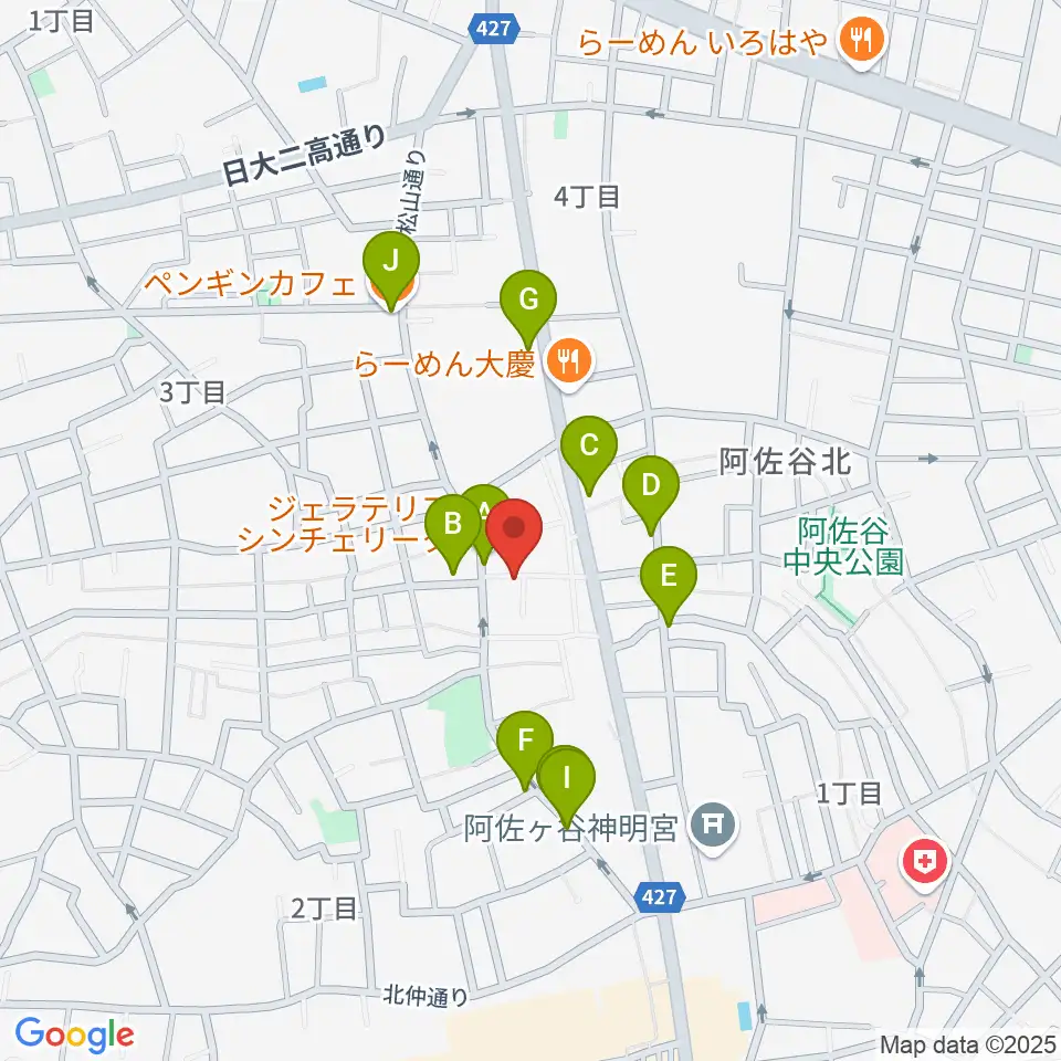 ヒストリークギターズ周辺のカフェ一覧地図