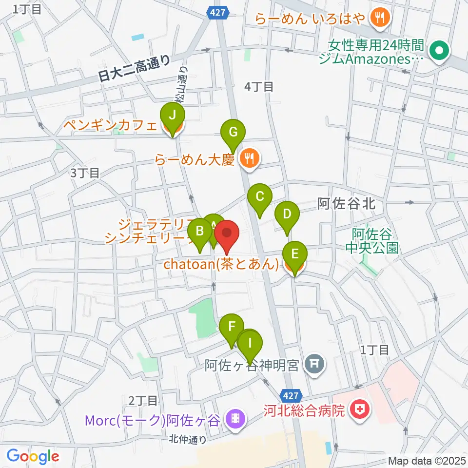 ヒストリークギターズ周辺のカフェ一覧地図