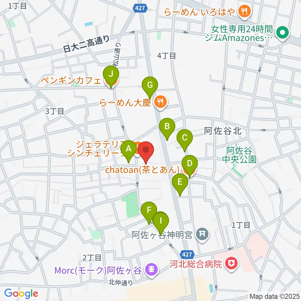 ヒストリークギターズ周辺のカフェ一覧地図