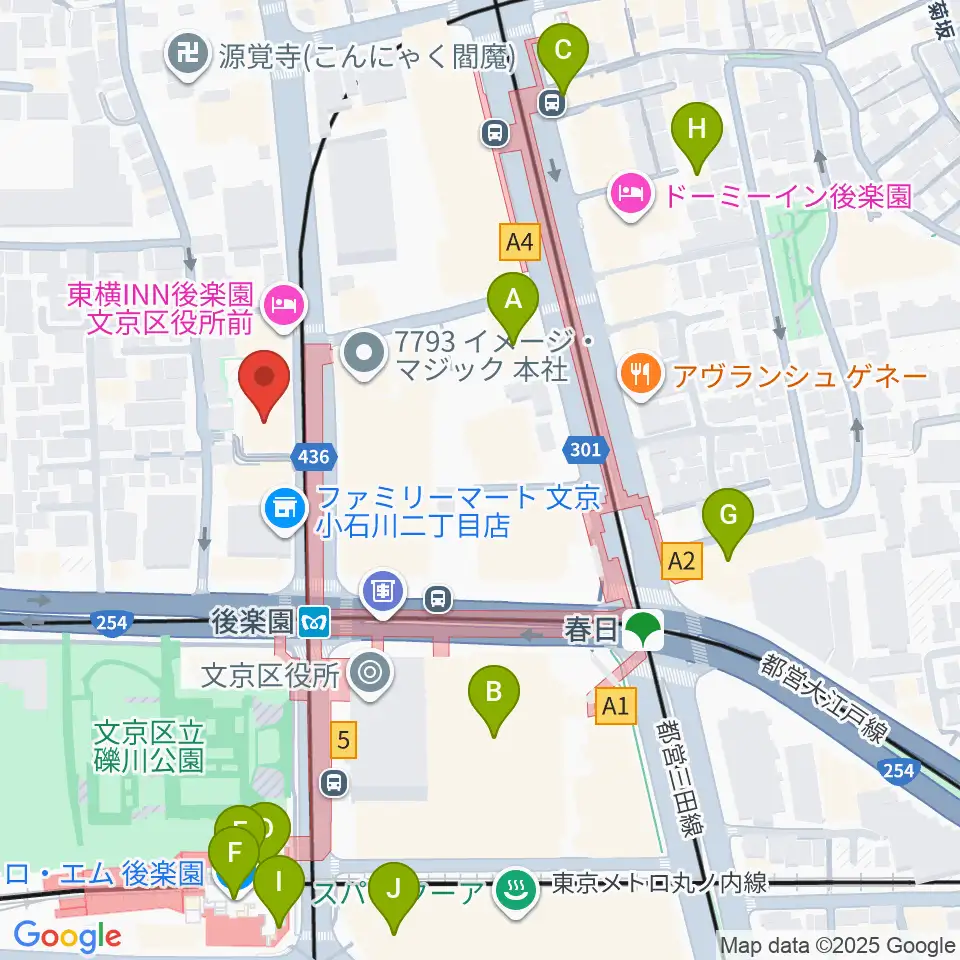 文京楽器周辺のカフェ一覧地図