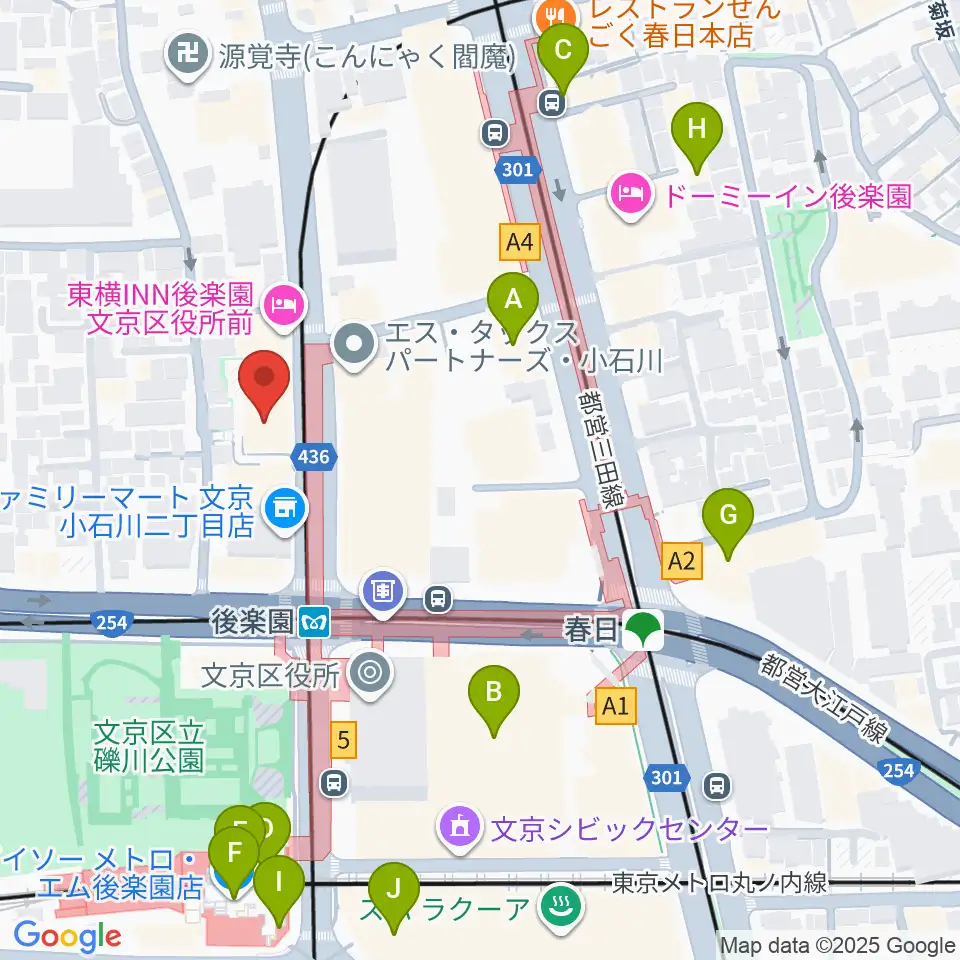 文京楽器周辺のカフェ一覧地図