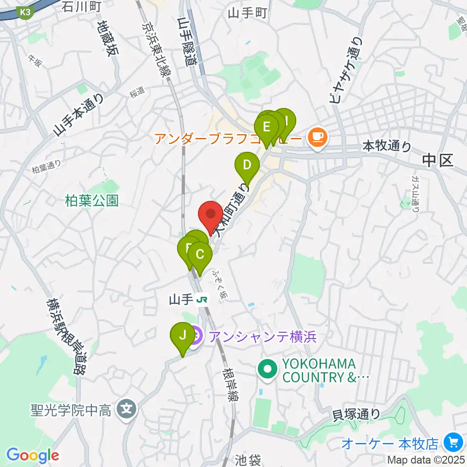 エルモア周辺のカフェ一覧地図