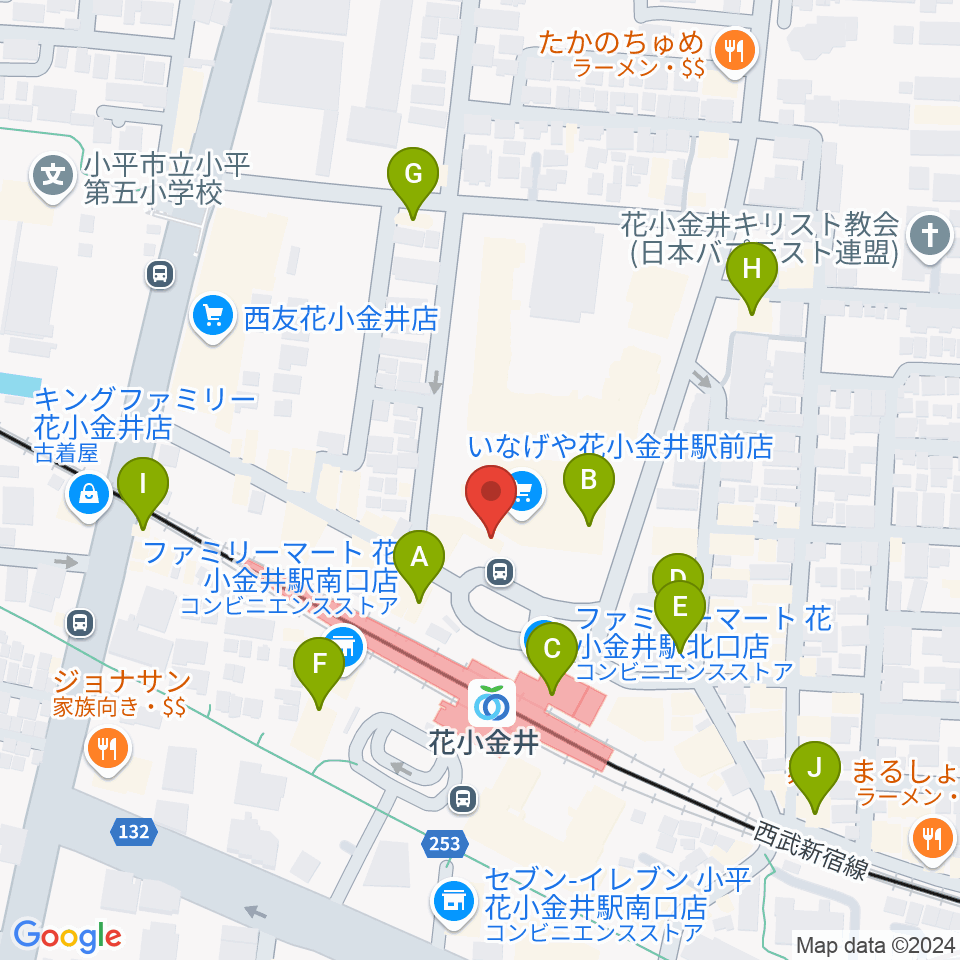 花小金井GUITAR REPAIR周辺のカフェ一覧地図