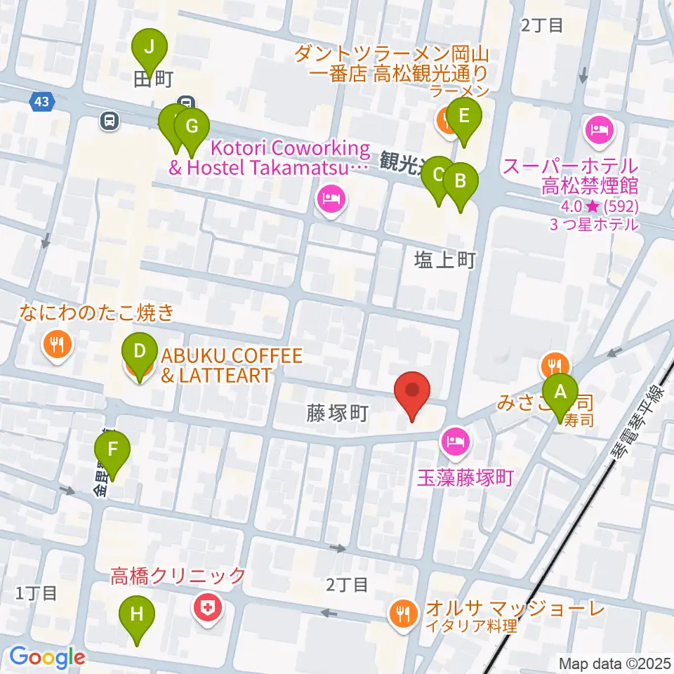 管楽器専門店ミュージカルヒロ周辺のカフェ一覧地図