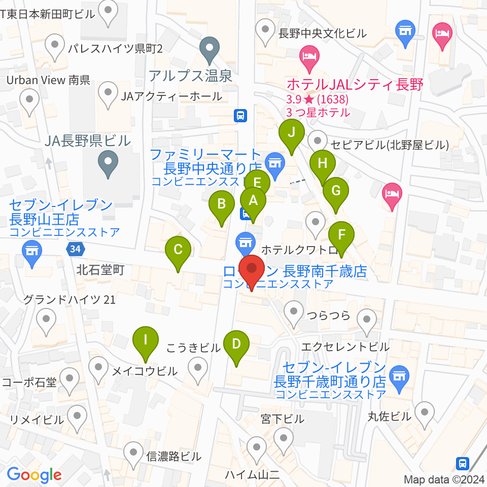 美鈴楽器本店周辺のカフェ一覧地図