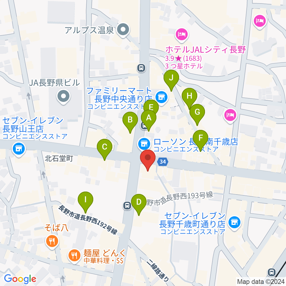 美鈴楽器本店周辺のカフェ一覧地図