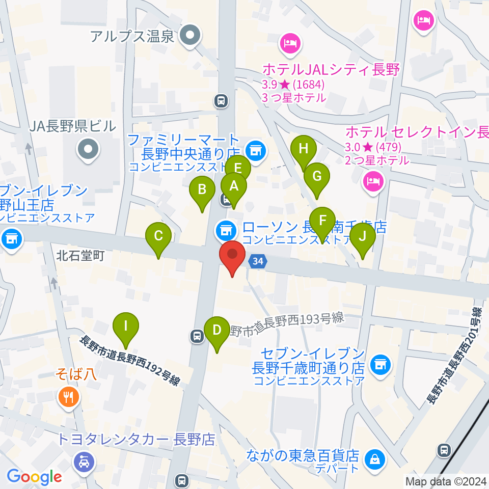 美鈴楽器本店周辺のカフェ一覧地図