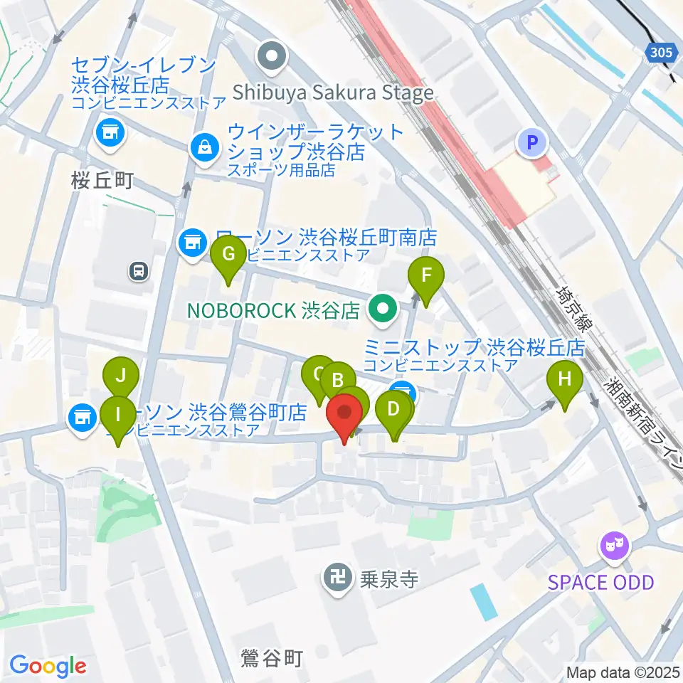 楽器レンタルドットコム周辺のカフェ一覧地図