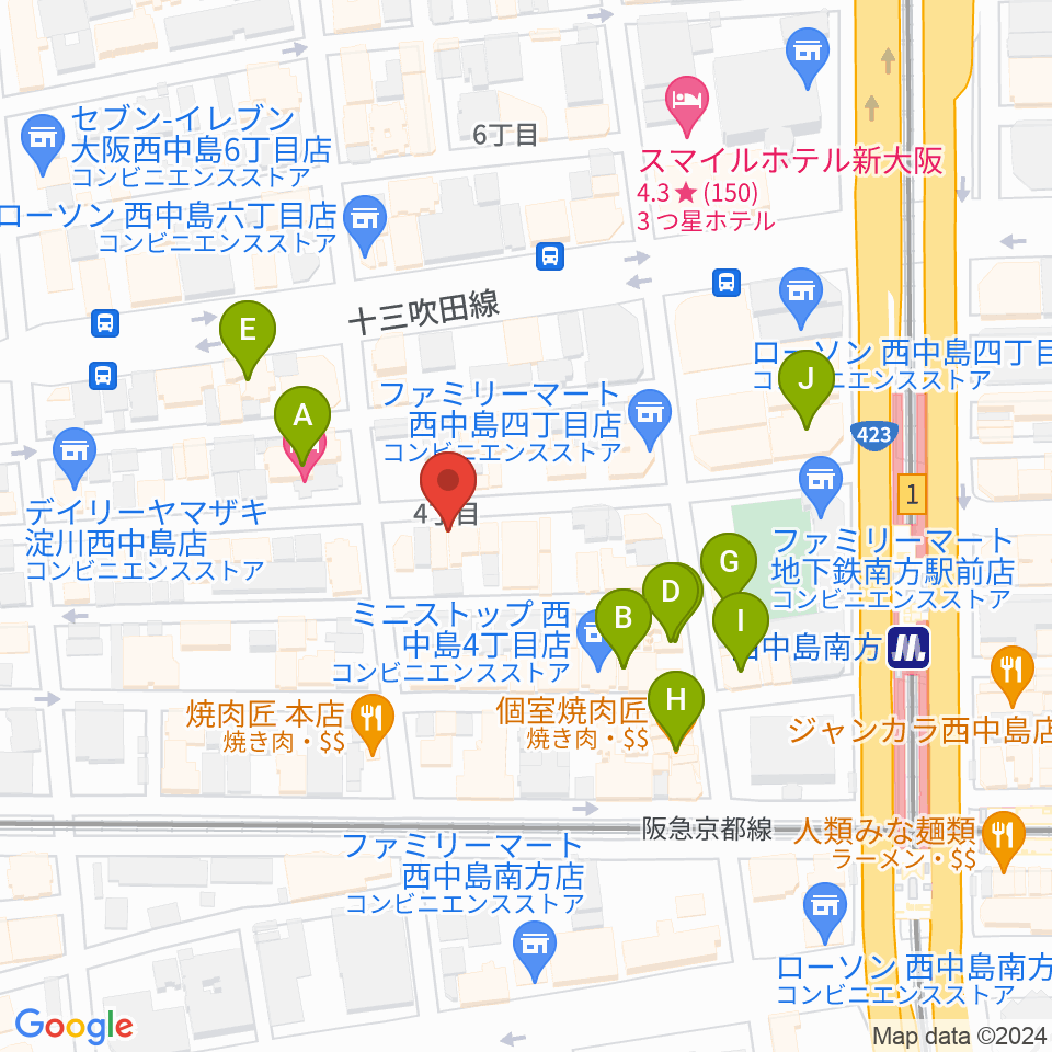 十三堂楽器周辺のカフェ一覧地図