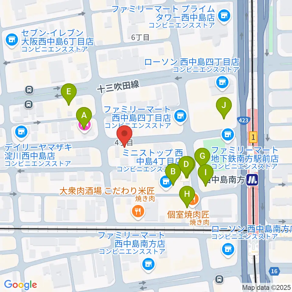 十三堂楽器周辺のカフェ一覧地図