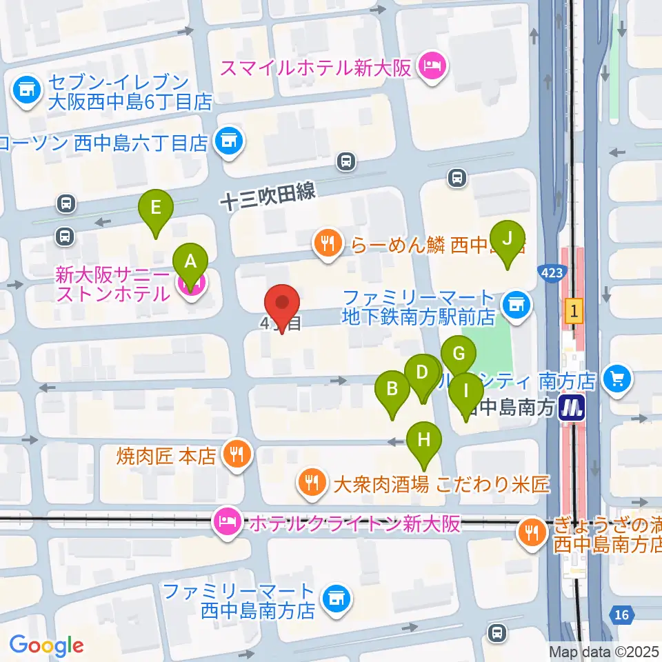 十三堂楽器周辺のカフェ一覧地図