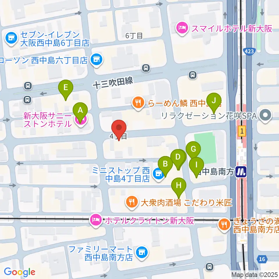 十三堂楽器周辺のカフェ一覧地図