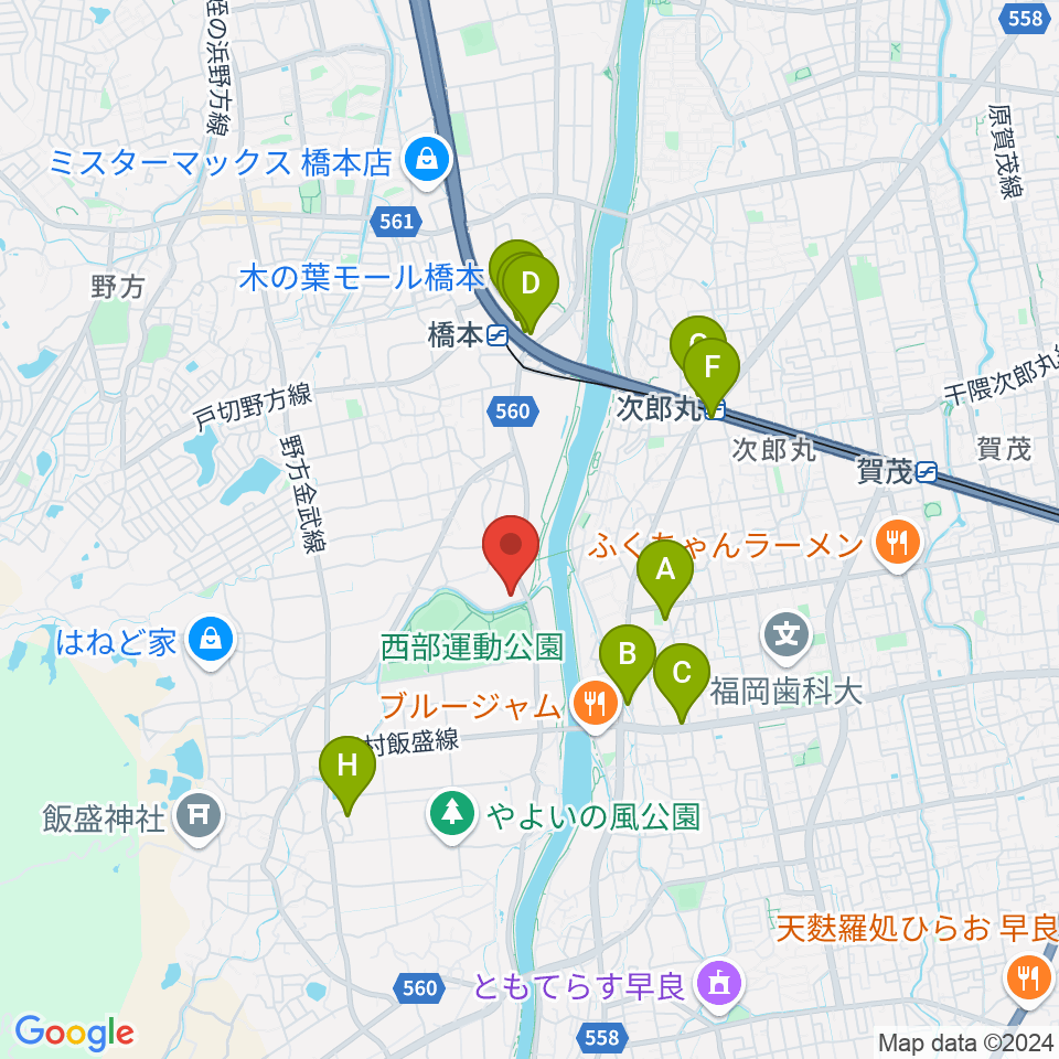 福岡あこや周辺のカフェ一覧地図