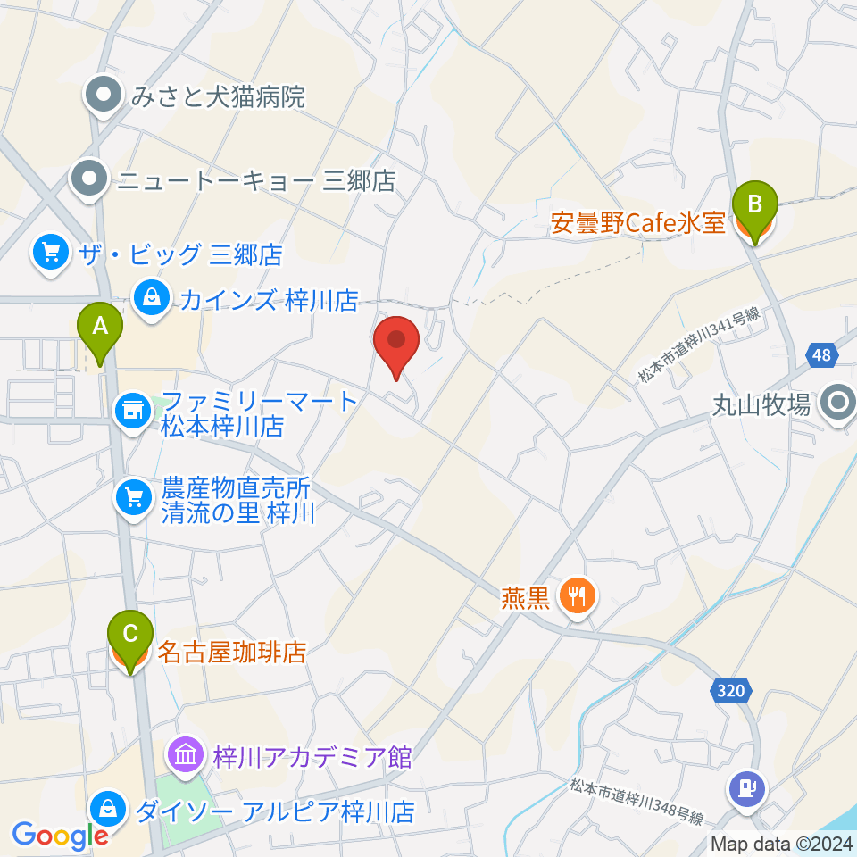 エンジェルスハープ工房 オフィスドルチェ周辺のカフェ一覧地図