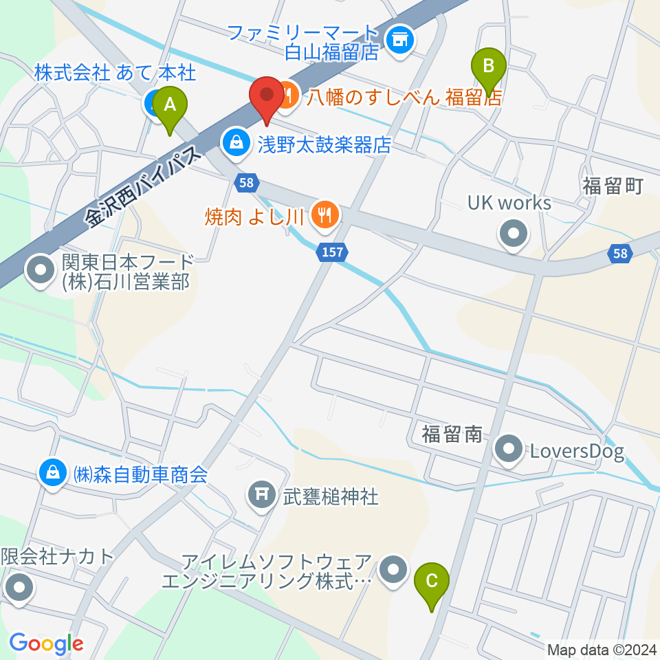 浅野太鼓楽器店周辺のカフェ一覧地図