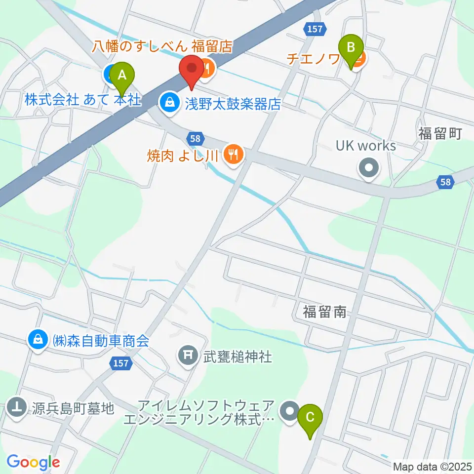 浅野太鼓楽器店周辺のカフェ一覧地図