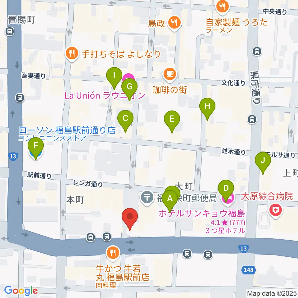 アイヴィー楽器周辺のカフェ一覧地図