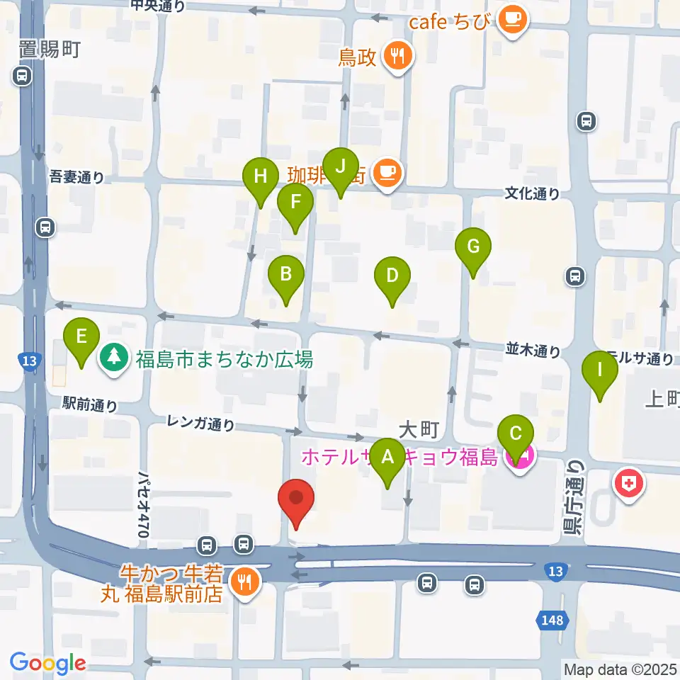 アイヴィー楽器周辺のカフェ一覧地図