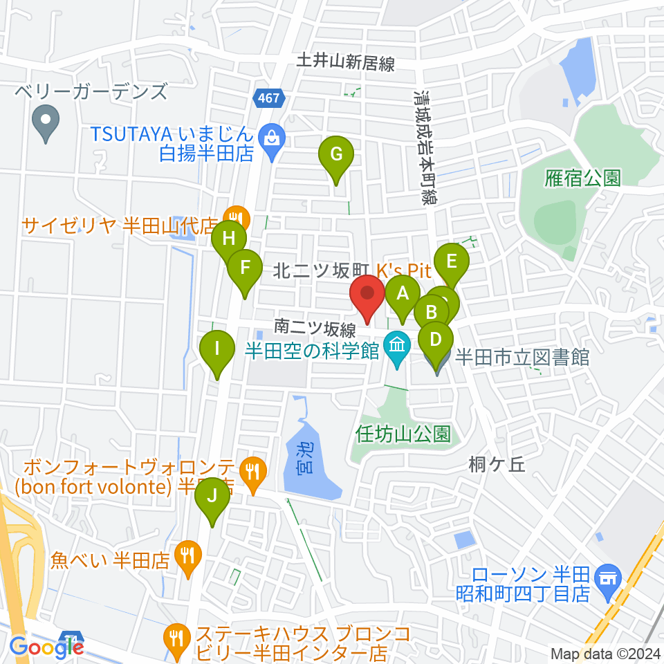 ピアノガーデンマツイシ周辺のカフェ一覧地図