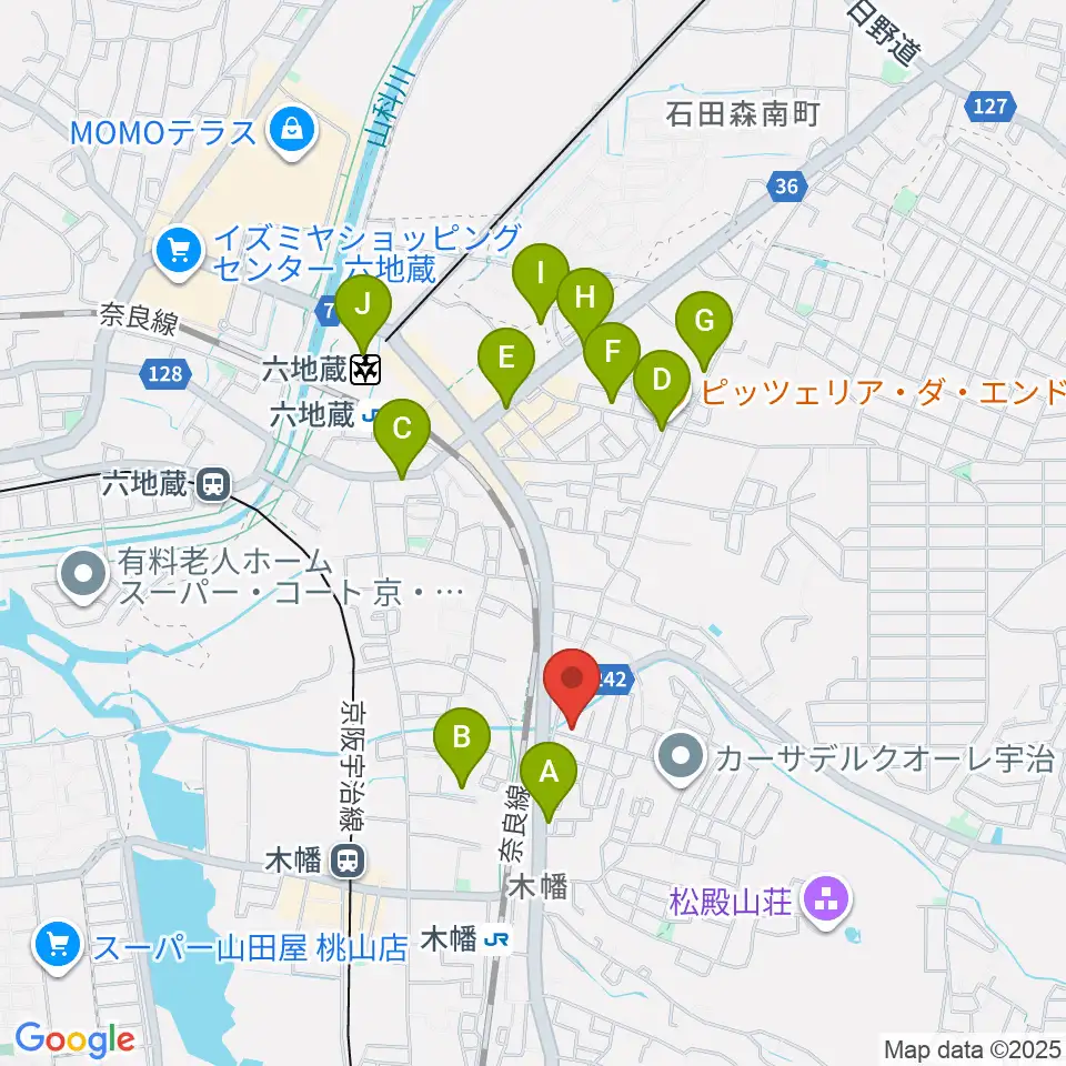 ふたば楽器店周辺のカフェ一覧地図