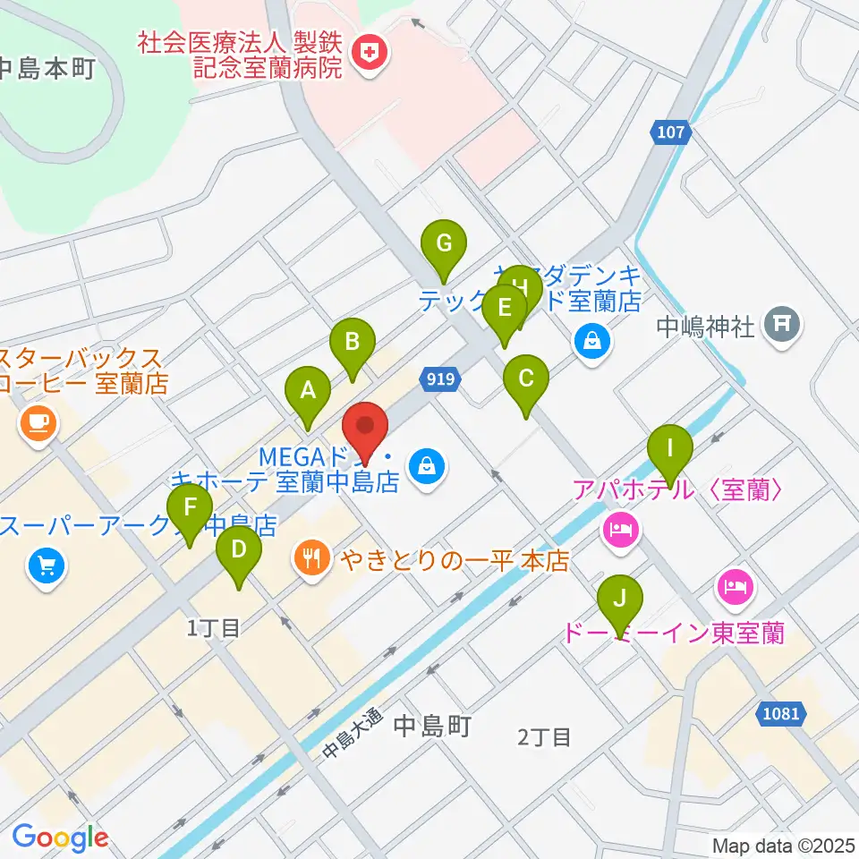 エルム楽器 室蘭支店周辺のカフェ一覧地図