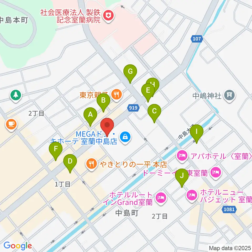 エルム楽器 室蘭支店周辺のカフェ一覧地図